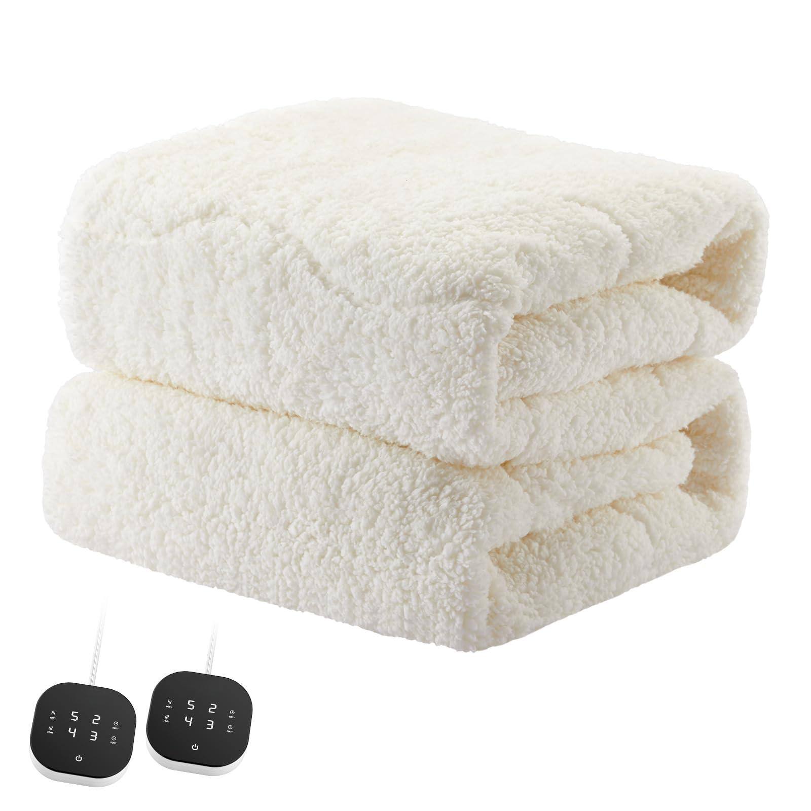 Alt View 6. Alchemy Casas - Multizone Heated Mattress Pad King Electric Sherpa Fleece Bed Warmer With 9 Heat Settings 1 - 12 - White Queen.