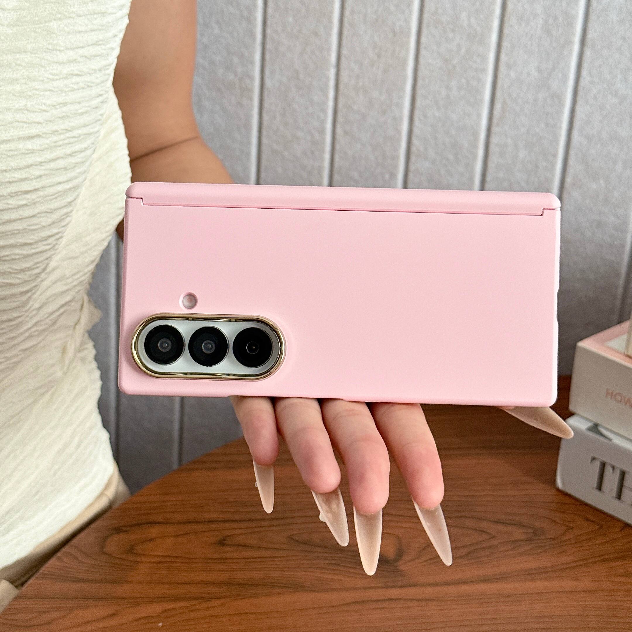Alt View 3. Dteck - for Samsung Galaxy Z Fold7 Hinge Protection Magnetic Case with Tempered Glass Film Shockproof Matte Rugged Slim Cover - Pink.