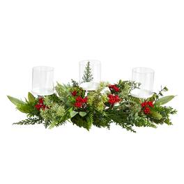 BreeBe - 20” Christmas Berry Triple Candelabrum - Red,Green
