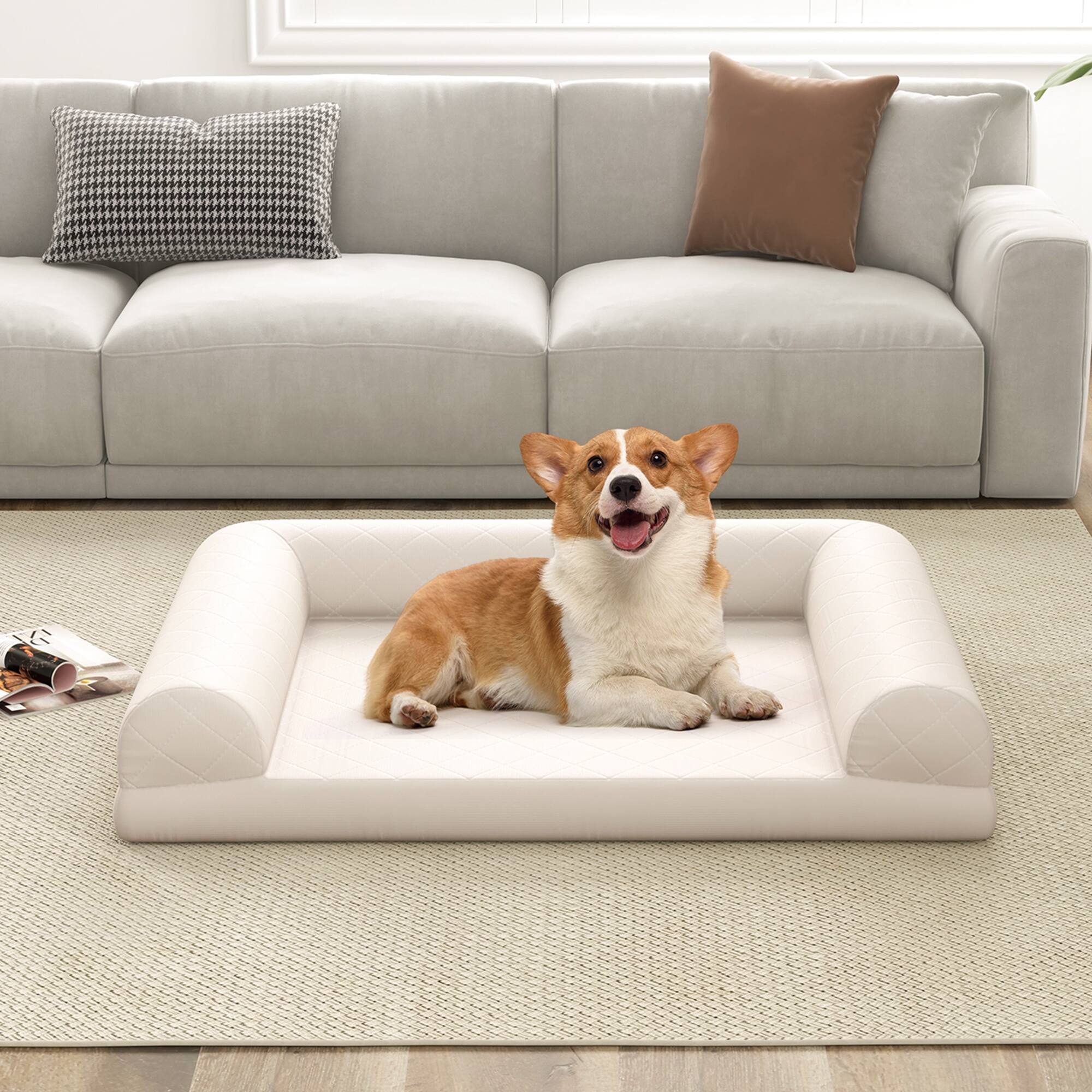 Alt View 3. Costway - Costway Orthopedic Dog Bed Medium Small Dogs with 3-Side Bolster Non-Slip Bottom Zippers - Beige.