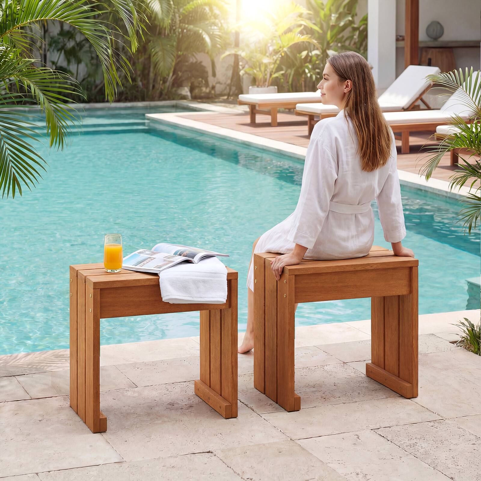 Alt View 3. Costway - Costway 1 PCS Outdoor Garden Bench, Single Person Patio Backless Bench with 242 LBS Weight - Beige.