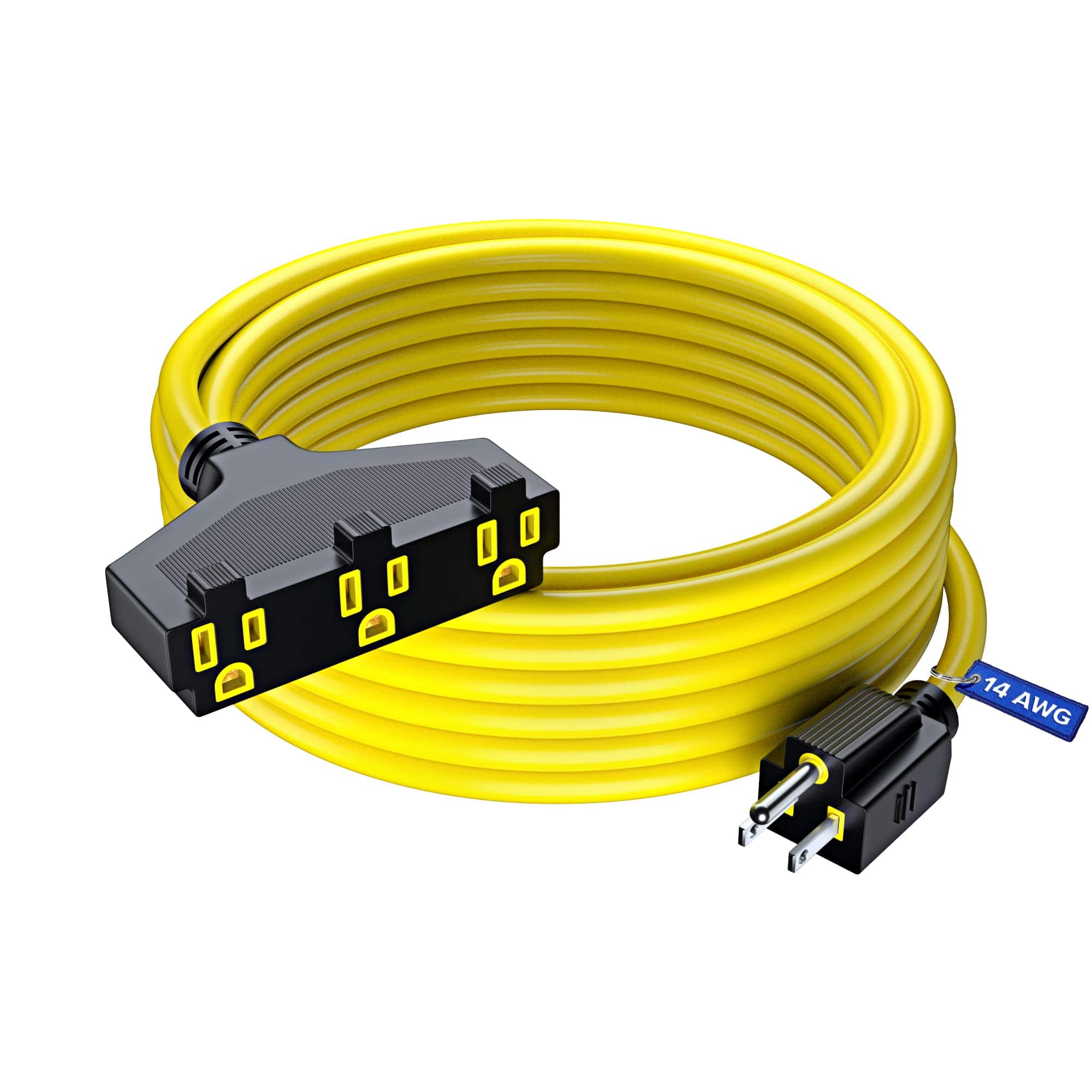 Maximm - Extension Cord 30 Feet, SJTW Extension Cord with Multiple Outlets, 14 Gauge ETL Listed - Yellow