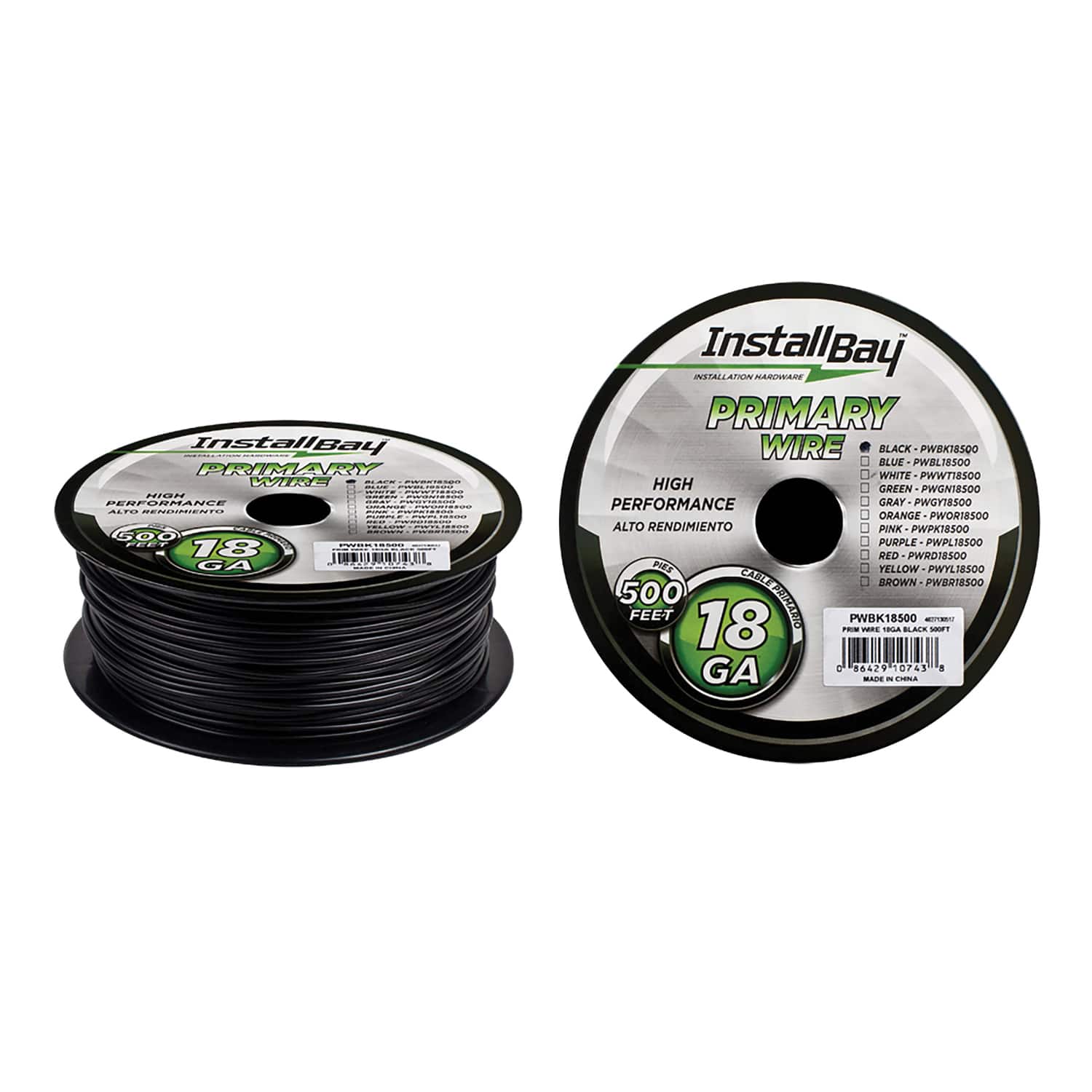 Install Bay - Pwbk18500 18-gauge All-copper Primary Wire, 500 Ft - Black
