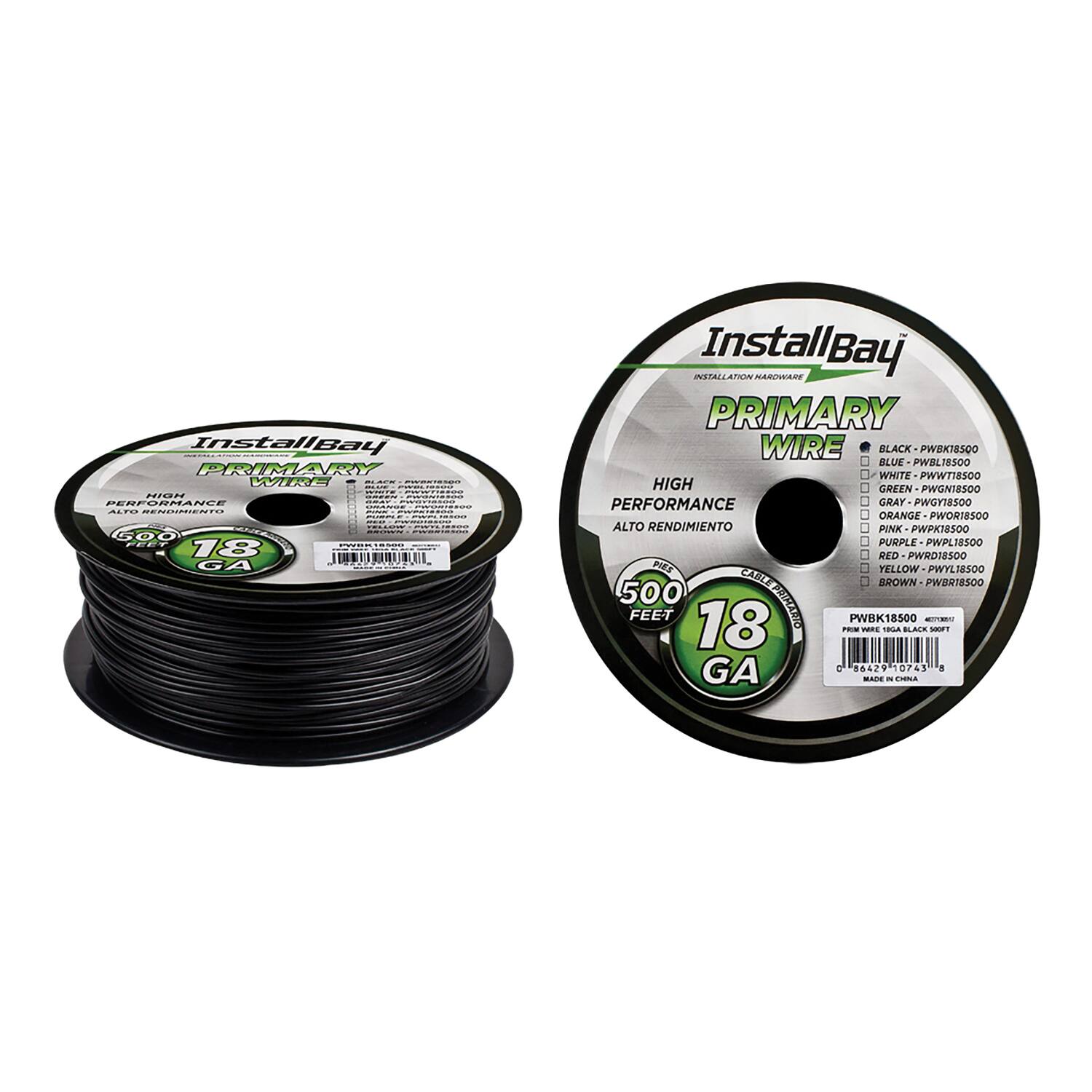 Install Bay - Pwbk18500 18-gauge All-copper Primary Wire, 500 Ft - Black