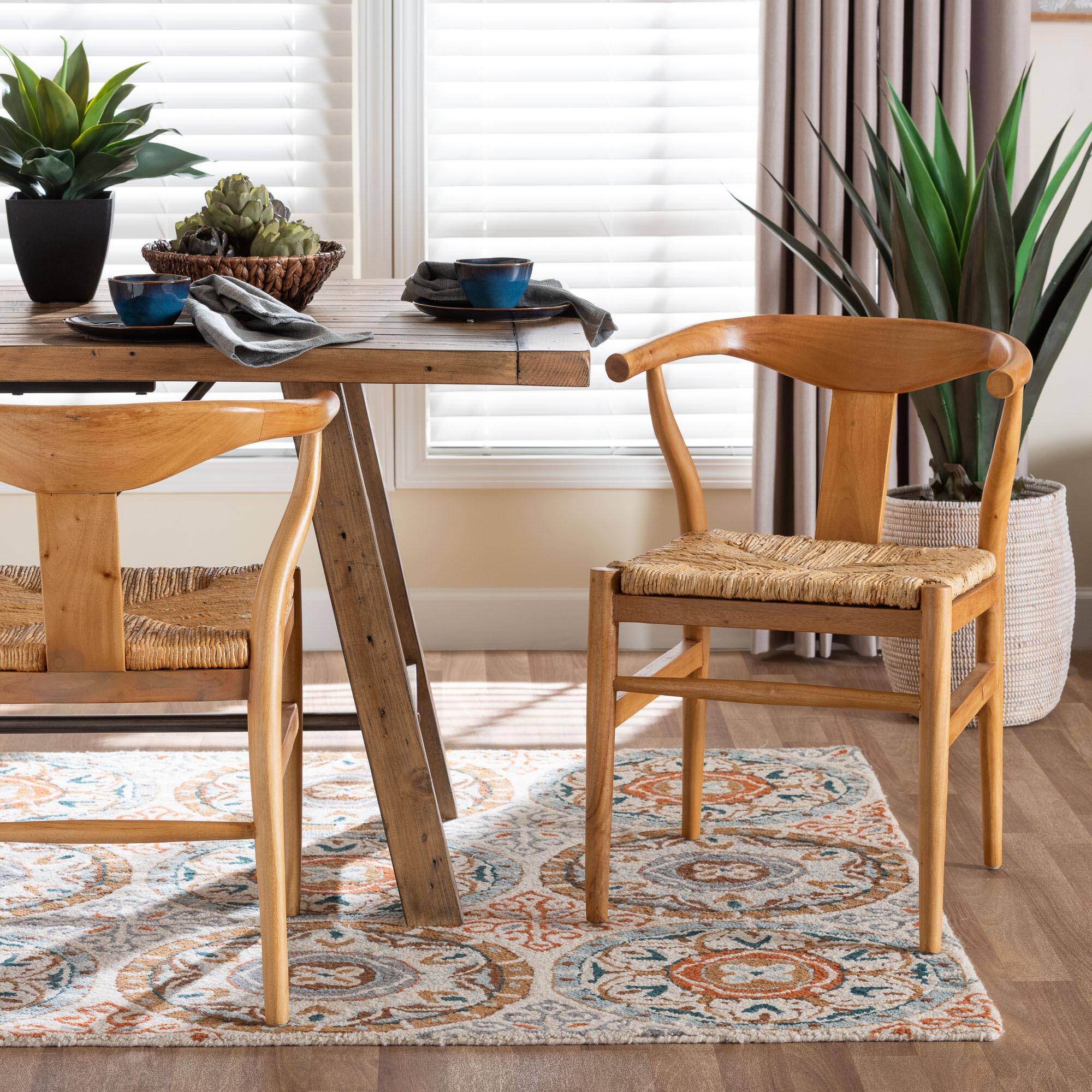 Alt View 4. bali & pari - Fika Dining Chair with Woven Seagrass Seat - Handwoven Wicker Armchair with Wishbone Backrest, Boho Coastal Seating - Honey/Natural Brown.