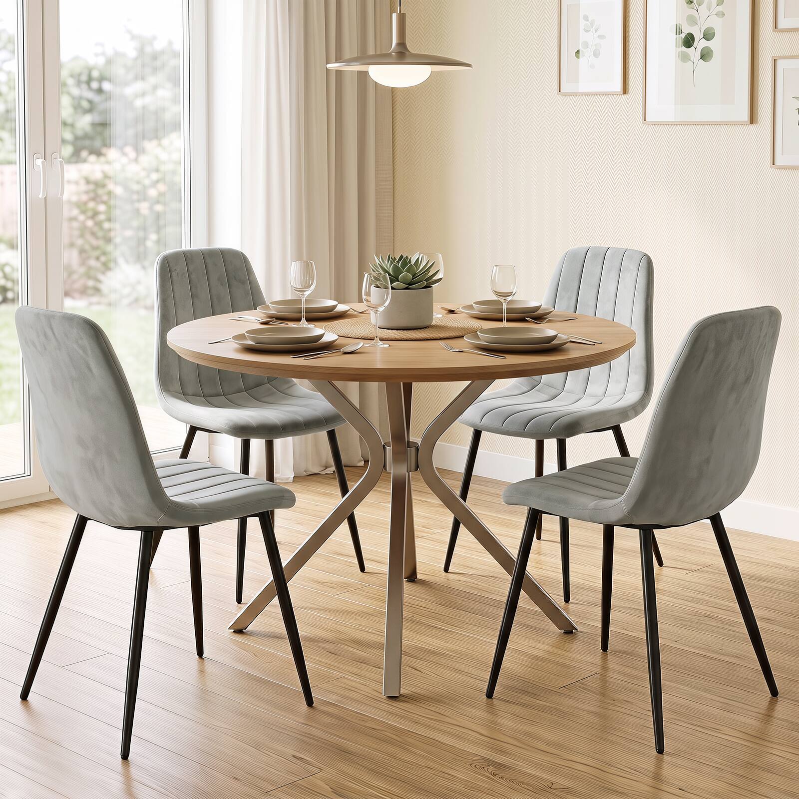 Alt View 3. Costway - Costway Dining Chairs Set of 4 with Sturdy Metal Legs,Curved Backrest, Seat for Dining Room - Gray + Black.