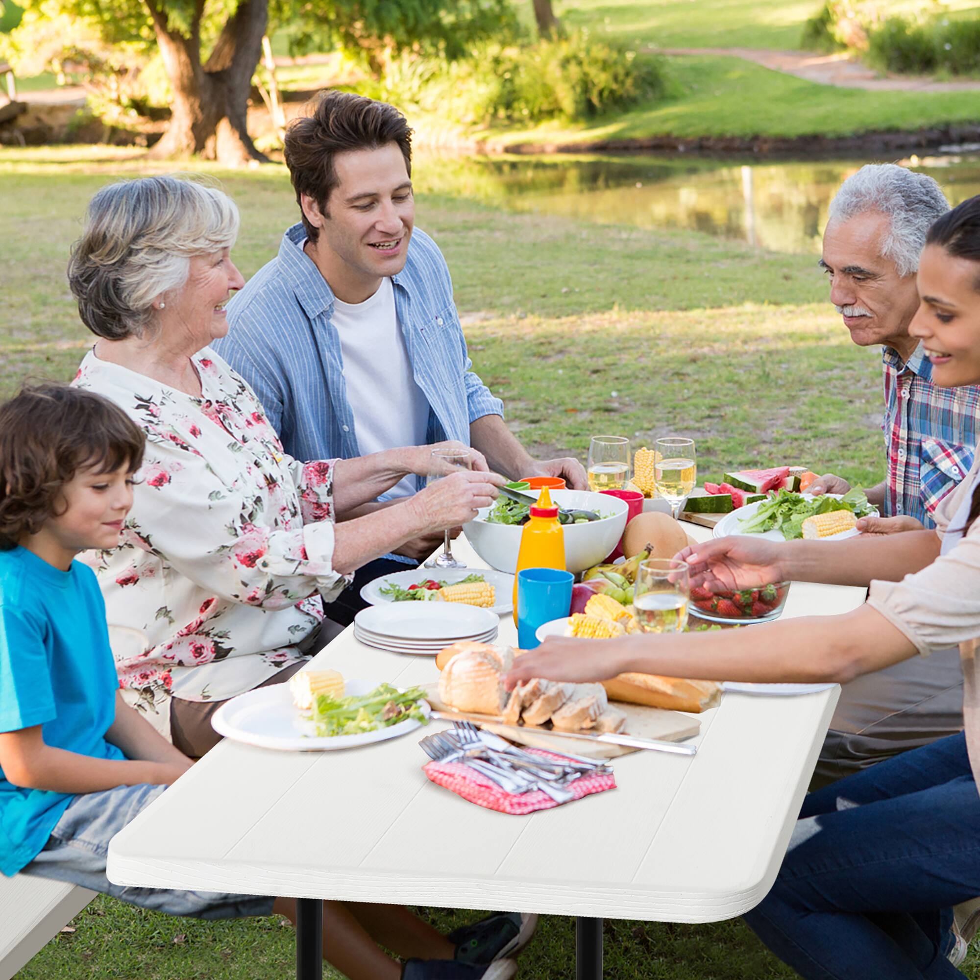 Alt View 4. Costway - Costway Foldable Picnic Table Bench Set Outdoor Camping for Patio & Backyard - White.