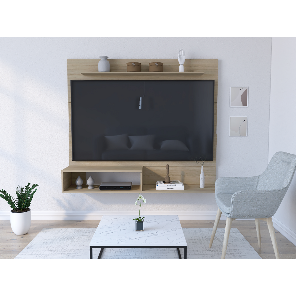 Angle. Treevol Furniture - Floating Entertainment Center Albuquerque - Light Pine.