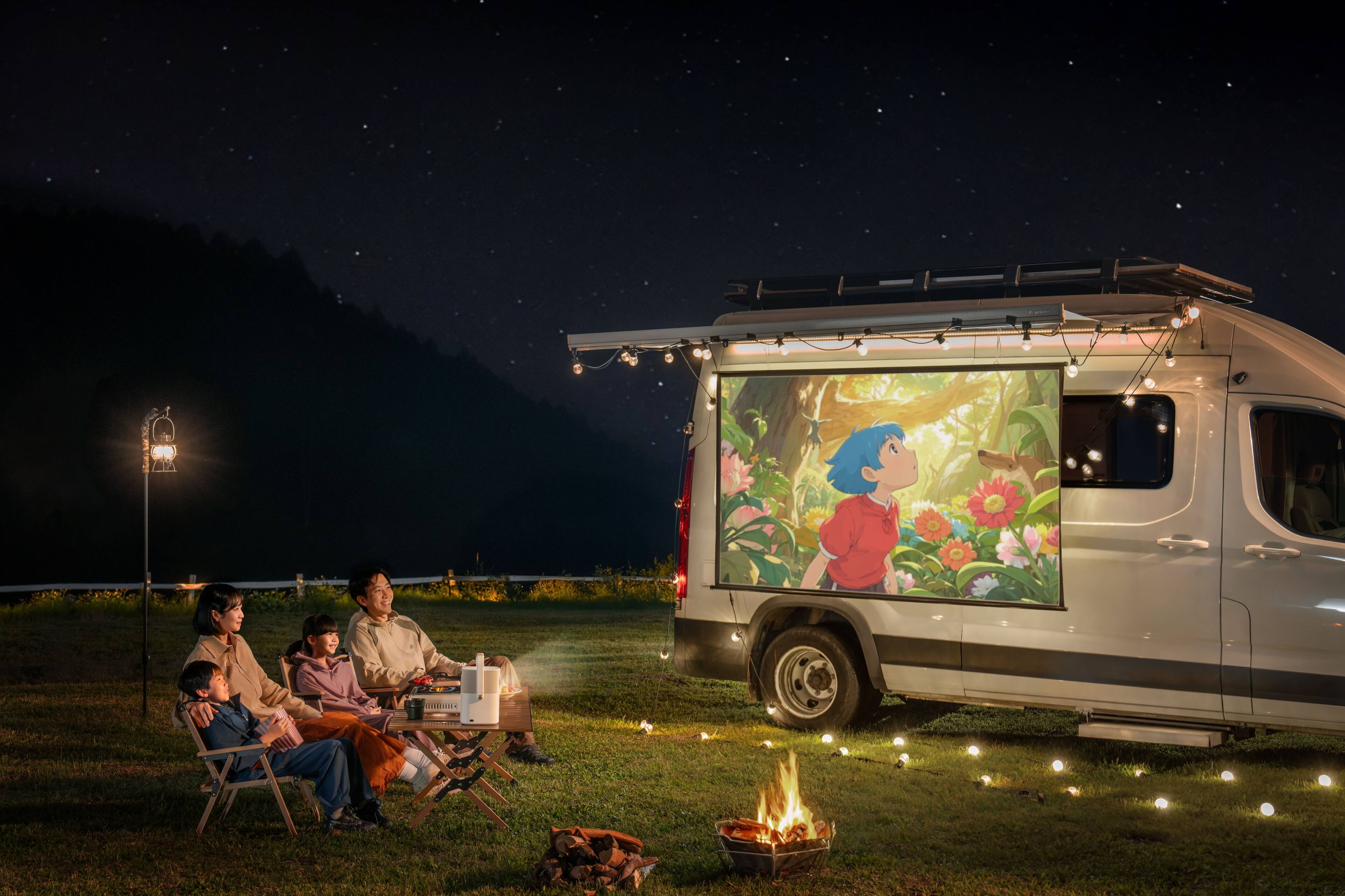 Alt View 4. Yaber - T2 Plus GTV Outdoor Projector - Smart Projector WiFi 6 & Bluetooth, Native 1080P Portable Projector for Indoor & Outdoor - Beige.