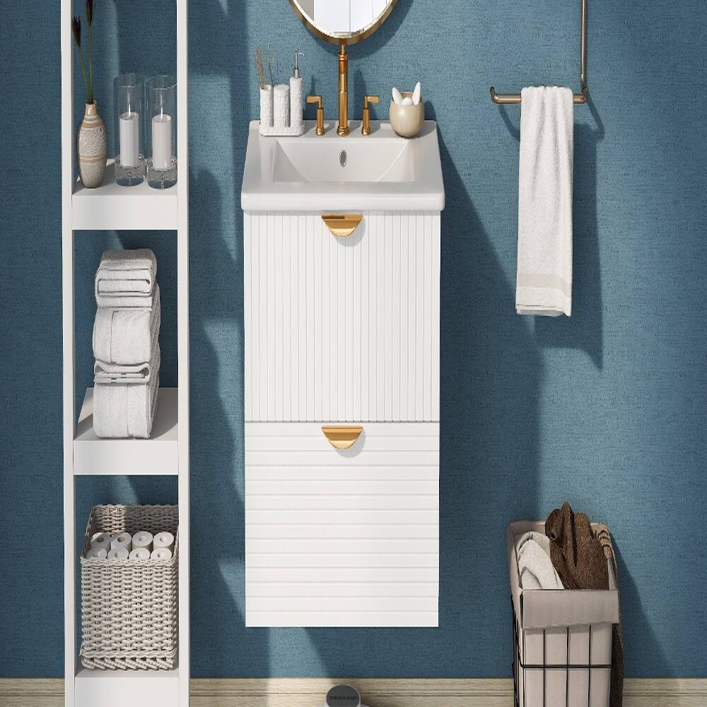 Alt View 4. Loheer - Loheer 24 inch wall mounted bathroom vanity White Floating Vanity with Sink 2 Drawer Bathroom Cabinet - White.
