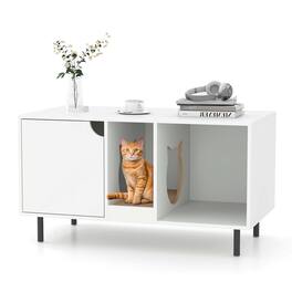 Costway - 40" Hidden Cat Washroom with Storage Removable Scratcher Metal Legs for Large Cats - White
