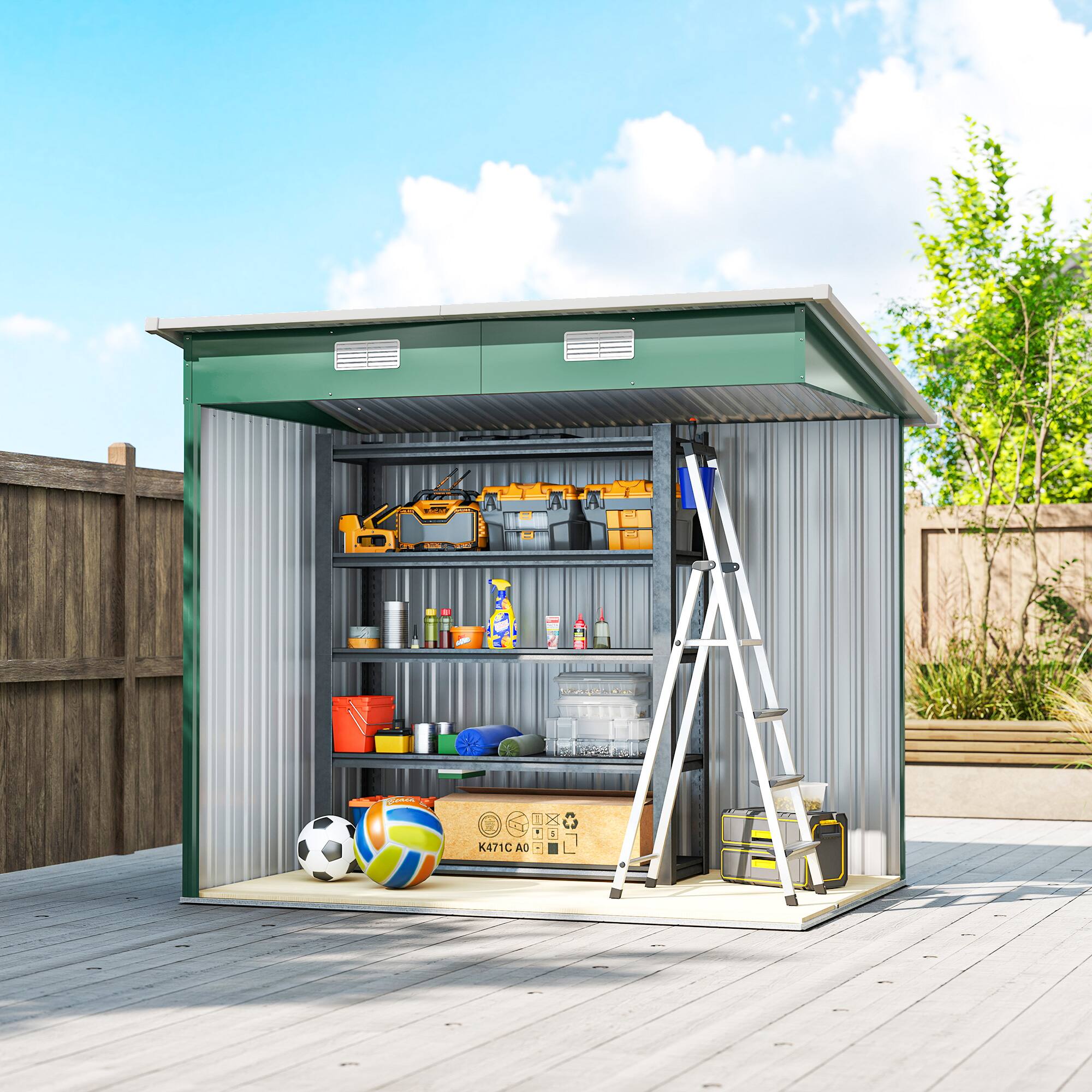 Alt View 7. Outsunny - 7' x 4' Outdoor Storage Shed, Metal Garden Tool House with Sloping Roof and Lockable Door for Backyard - Dark Green.