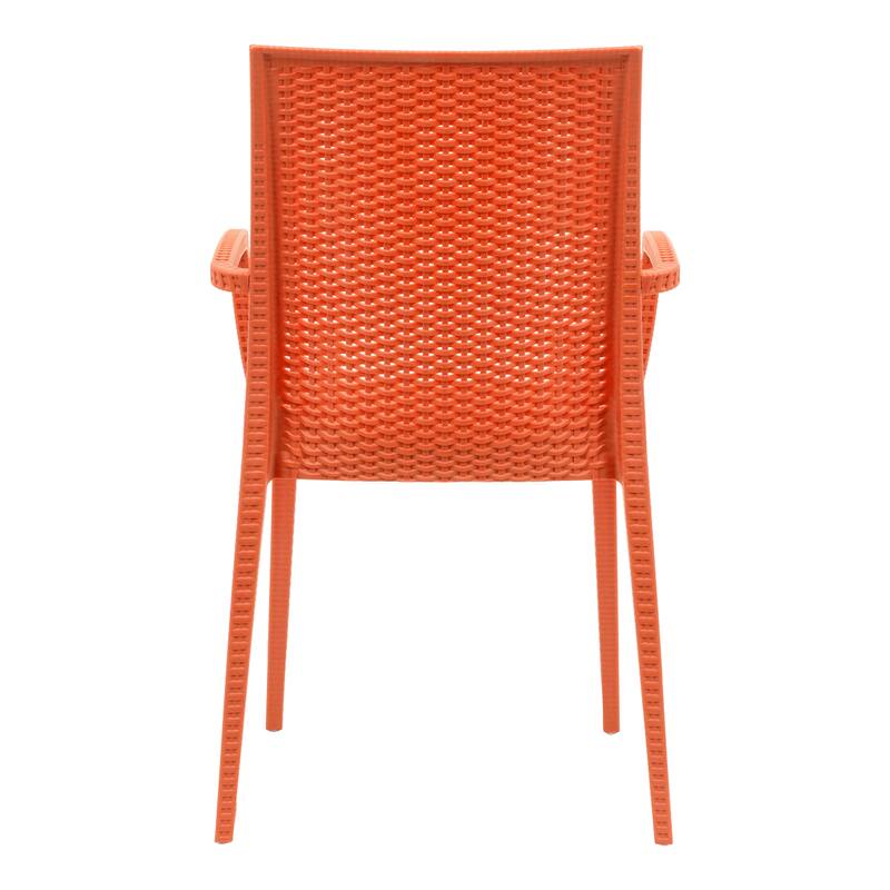 Alt View 2. LeisureMod - Mace 4-Pieces Modern Woven Pattern Dining Chairs - Waterproof Stackable Indoor Outdoor Patio Chairs - Orange.