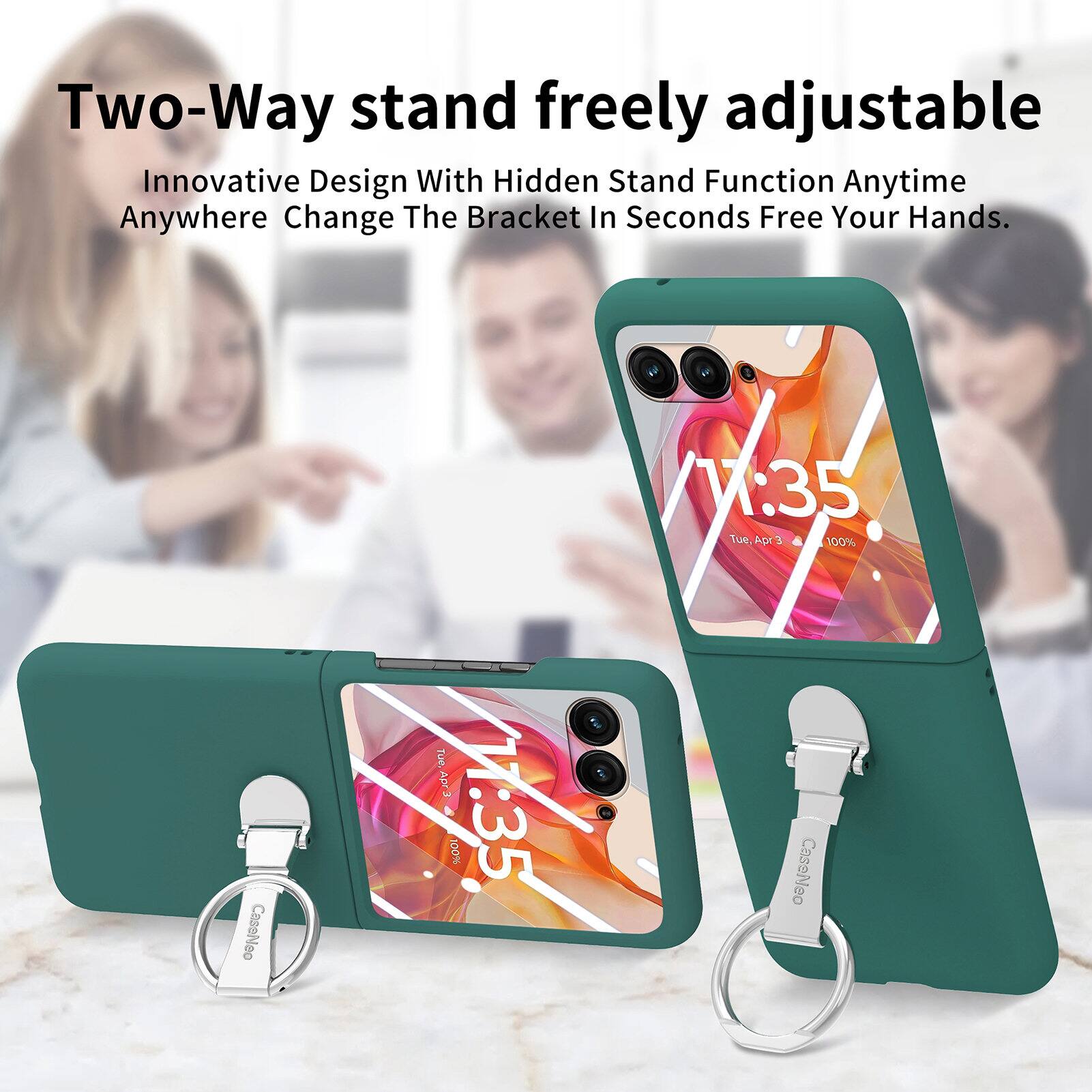 Two-Way stand freely adjustable  
Innovative Design With Hidden Stand Function Anytime Anywhere Change The Bracket In Seconds Free Your Hands.  
V:35 Tue Apr 3  
100% Tue Apr 3  
CaseNeo SUOOI 1:35 CassNeo