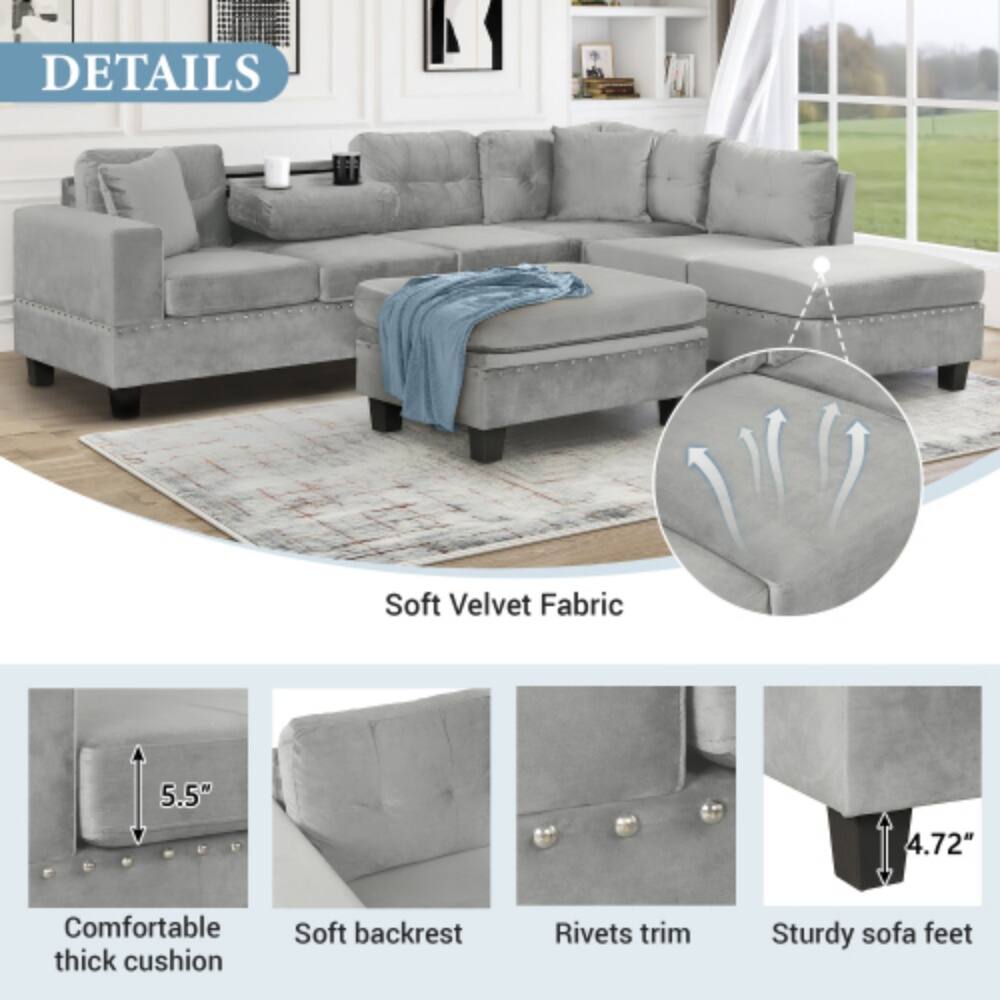 DETAILS  
Soft Velvet Fabric  
5.5"  
4.72"  
Comfortable thick cushion  
Soft backrest  
Rivets trim  
Sturdy sofa feet