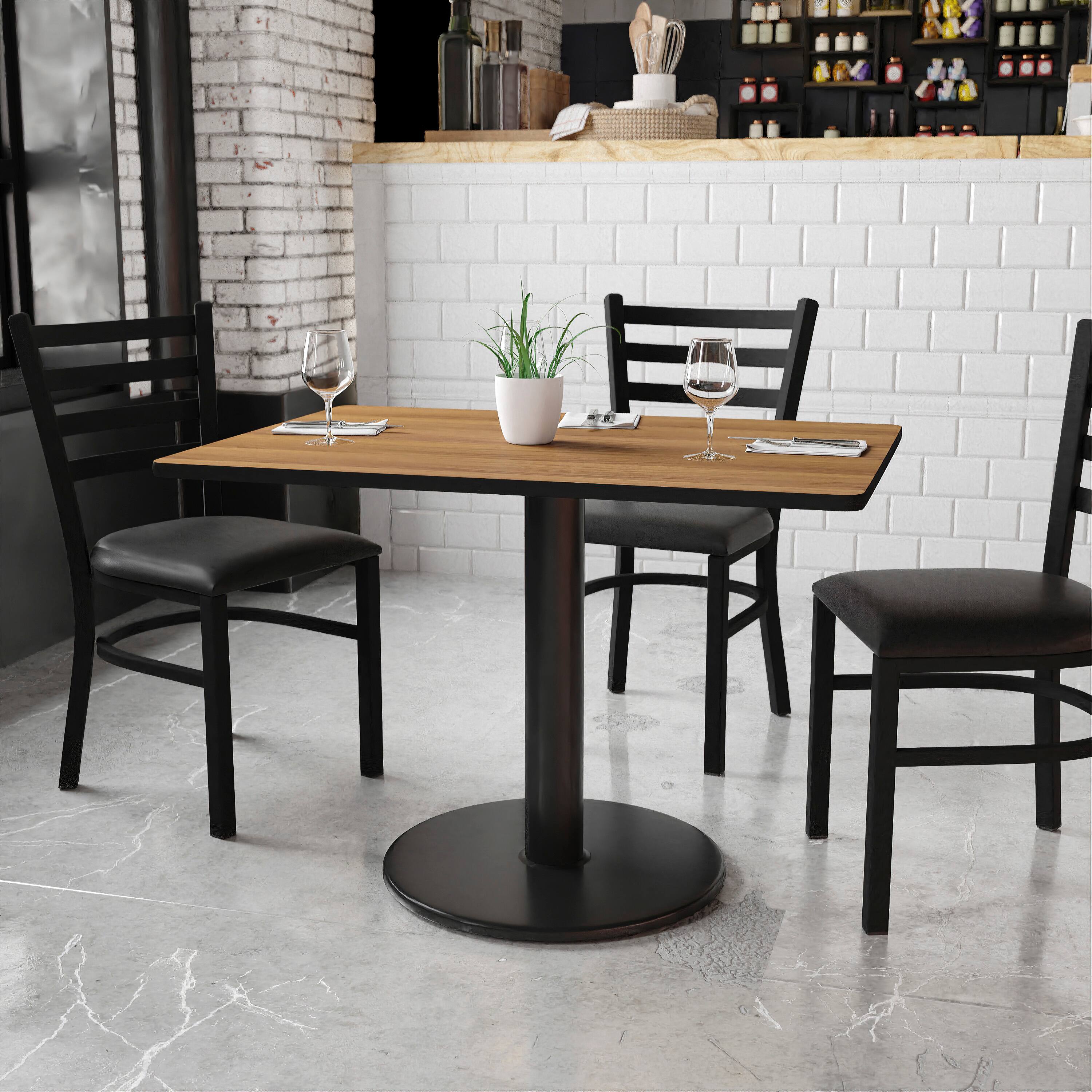 Angle. Flash Furniture - Graniss 30'' x 42'' Rectangular Walnut Laminate Table Top with 24'' Round Table Height Base - Brown.