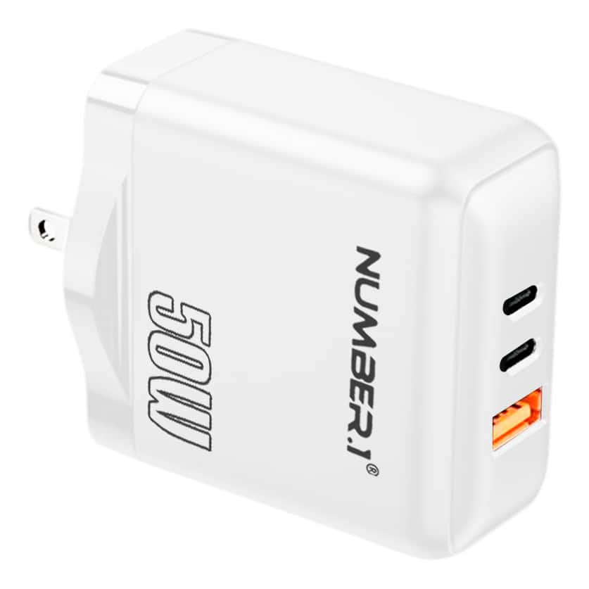 Entronix - 50W Wall Charger – Dual USB-C & USB-A Fast Charging Plug - White