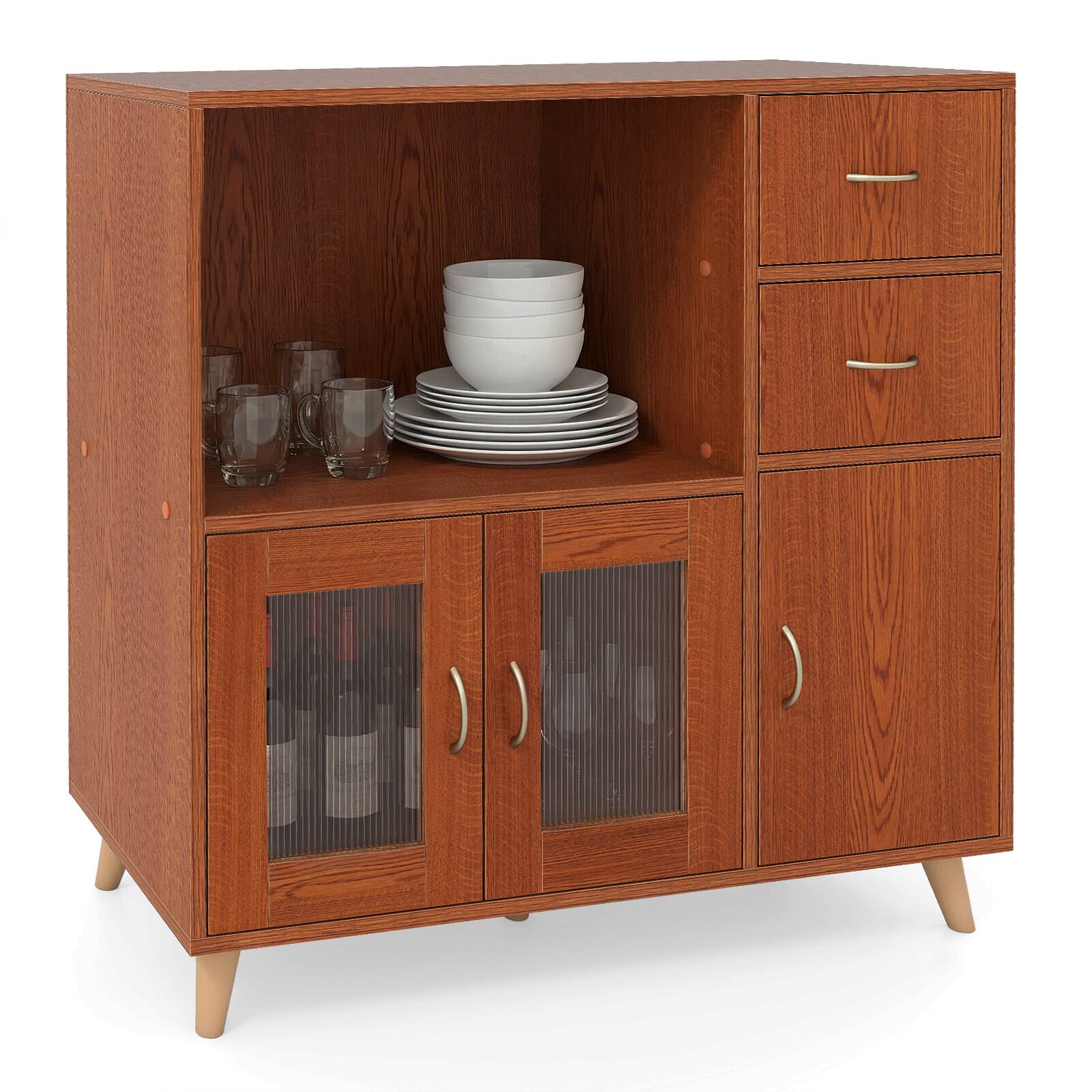 Alt View 8. Gymax - Gymax 36'' Sideboard Buffet Cabinet w/Open Compartment 2 Drawers & 3 Doors for Kitchen Brown - Brown.