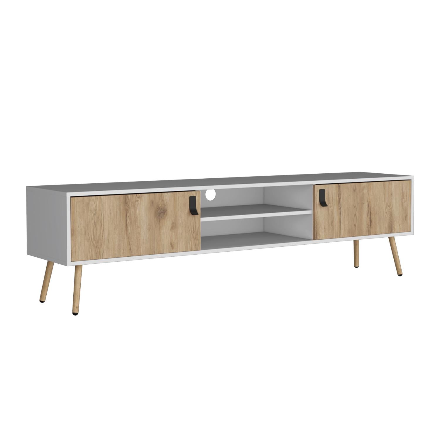 Back. TuHome - Modern Laminate Wood TV Stand and Entertainment Center, Fits TVs up to 65-Inch - Natural Oak.