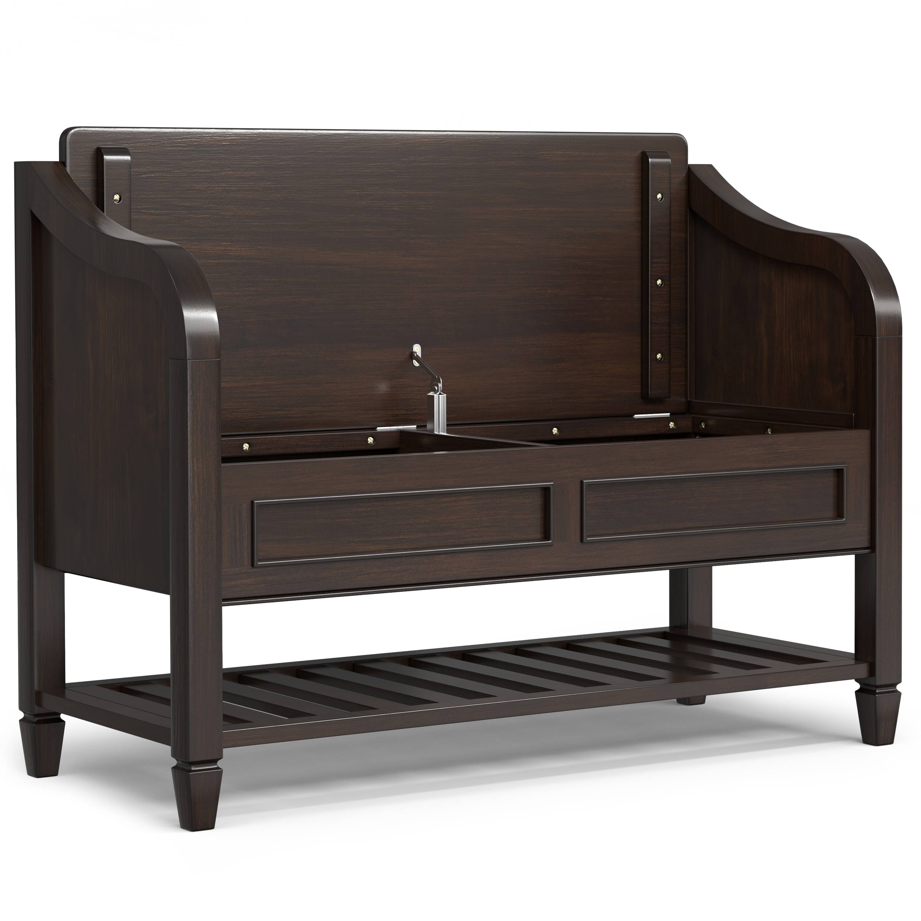 Back. Simpli Home - Simpli Home Connaught SOLID WOOD 42 inch Wide Traditional Entryway Storage Bench with Shelf in Chestnut Brown - Chestnut Brown.