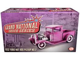 ACME - 1932 Ford Hot Rod Pickup Truck Grand National Deuce #7 Cotton Metallic w/ White Graphics 1/18 - Candy Pink