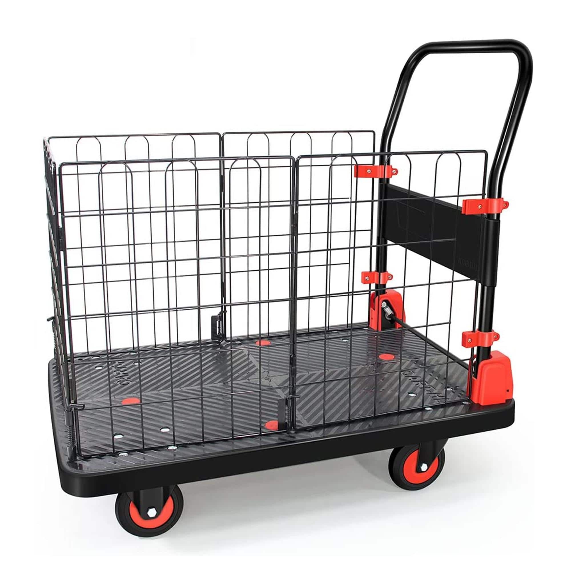 Boyel Living - Folding Platform Hand Truck with Removable Wire Cage 660 lbs - Black