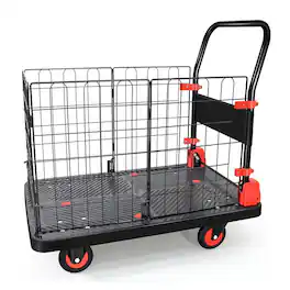 Boyel Living - Folding Platform Hand Truck with Removable Wire Cage 660 lbs - Black
