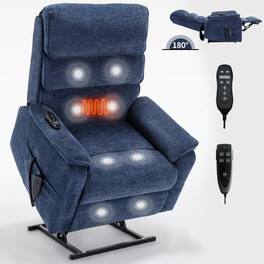 Boyel Living - Blue Fabric Dual Motor Power Lift Recliner Chair with Power Remote Heat Massage and Heavy Duty Motion Mechanism - Brown