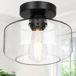 Earthley Blooms - Industrial Semi Flush Mount Ceiling Light Oil Rubbed Bronze Lumen Led Bulb Included Clear Glass Shade Fixtu - Seeded Glass (Includes $12 bulb, 2700K, 800LM)