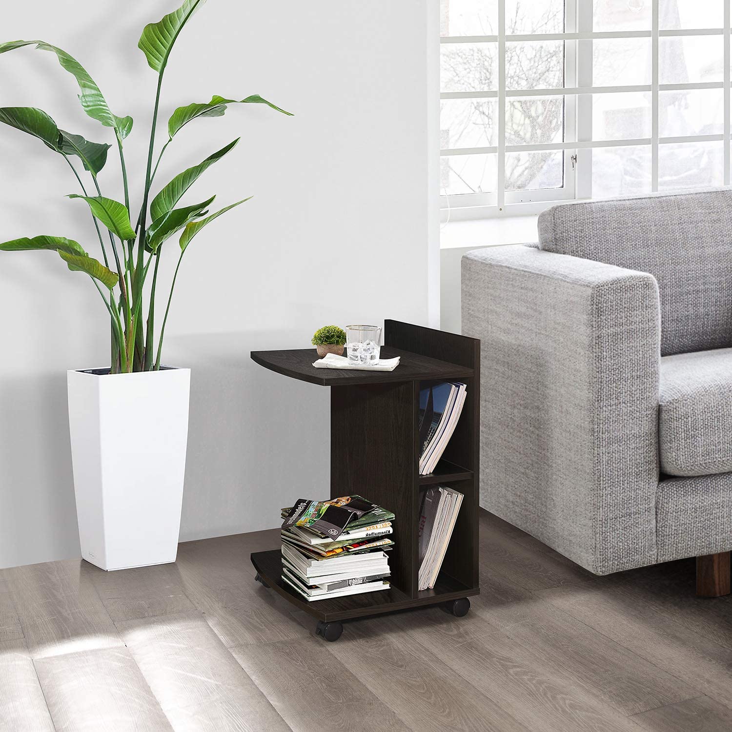 Photos - Storage Сabinet Kings Brand Furniture - Farrell Snack Side End Table with Storage Shelves and Wheels, Chocolate - Gold MR1725 