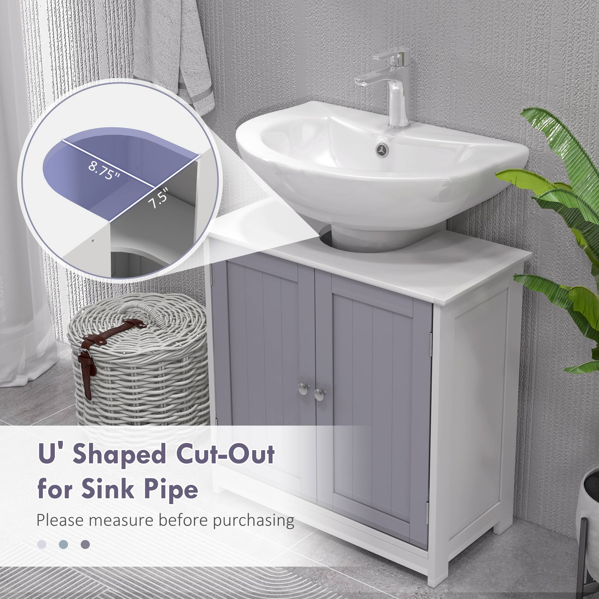8.75" 7.5" U' Shaped Cut-Out for Sink Pipe Please measure before purchasing