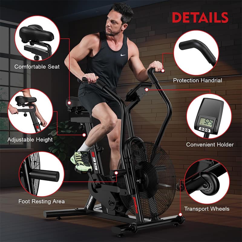 Pooboo Exercise Bike for Home Gym, Air Resistance Bluetooth Fan
