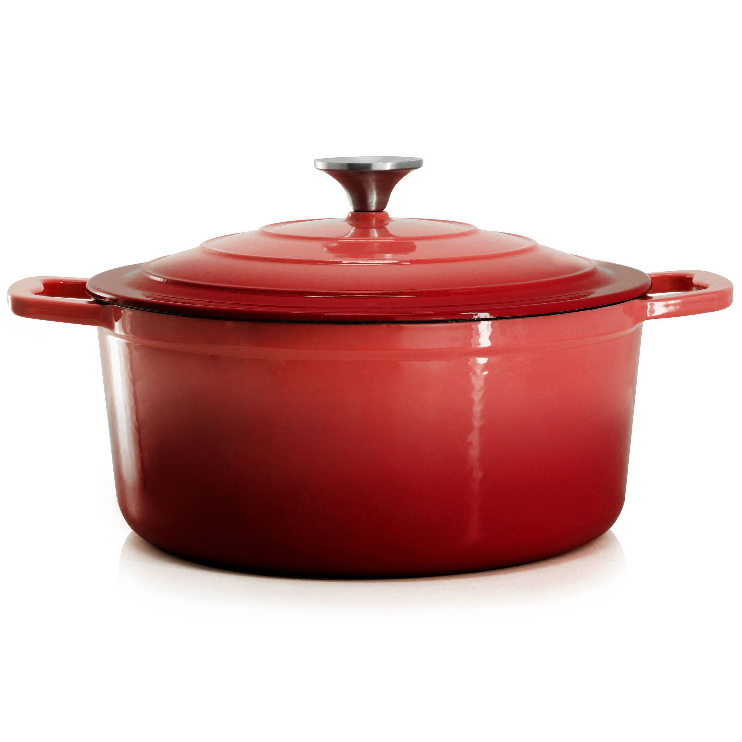 Alt View 7. MegaChef - MegaChef 5 Quarts Round Enameled Cast Iron Casserole with Lid in Red - Red.