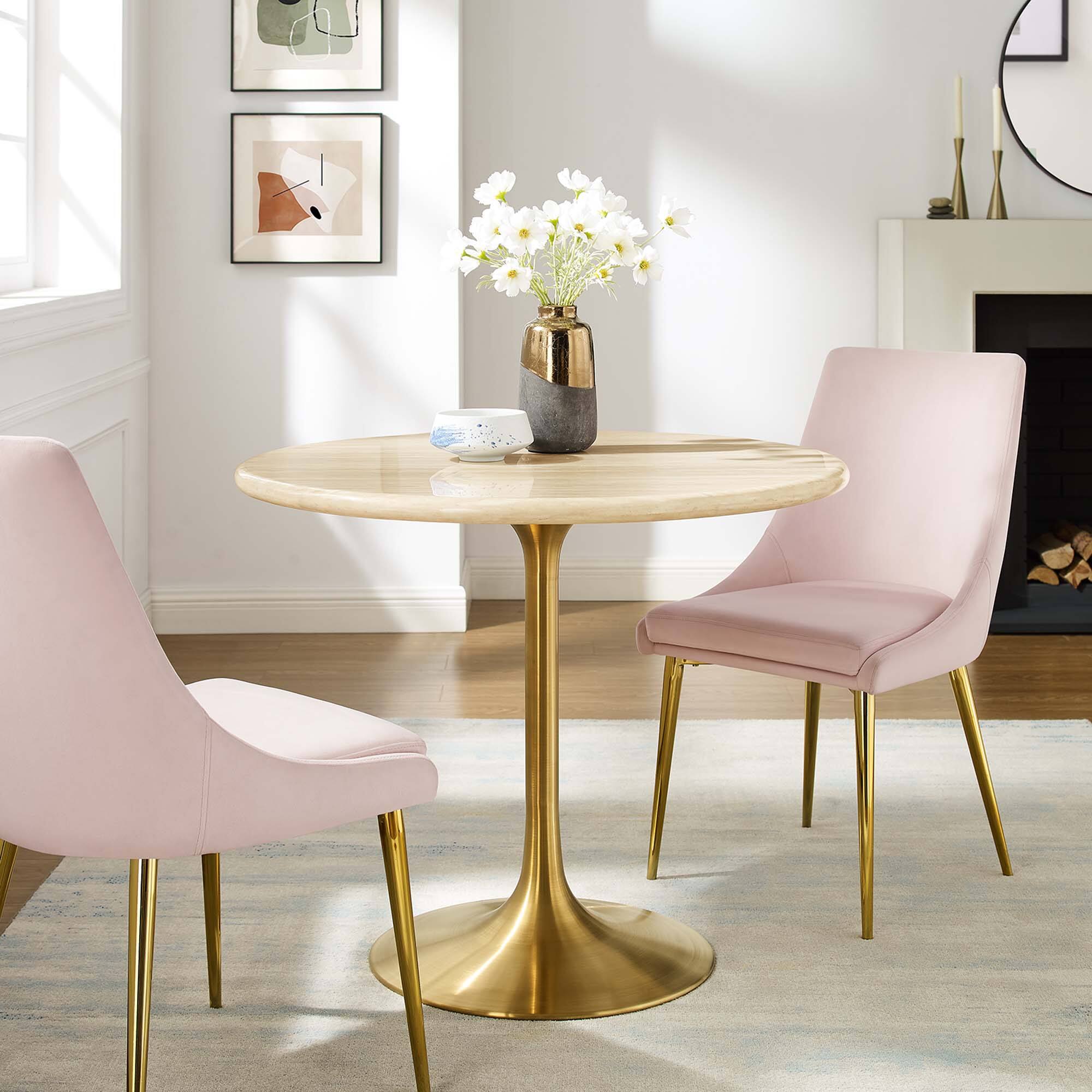 Alt View 2. Modway - Lippa Round 36" Dining Table - Gold Travertine.