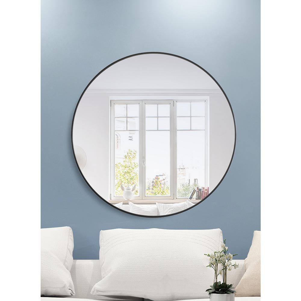 Left. Elegant Decor - Metal frame Round Mirror 42 inch Black finish - Black.