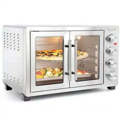 Front. Forest'nSky - 45 Quart French Door Convection Oven with Rotisserie, 10-in-1 Countertop Oven, Stainless Steel - Silver.
