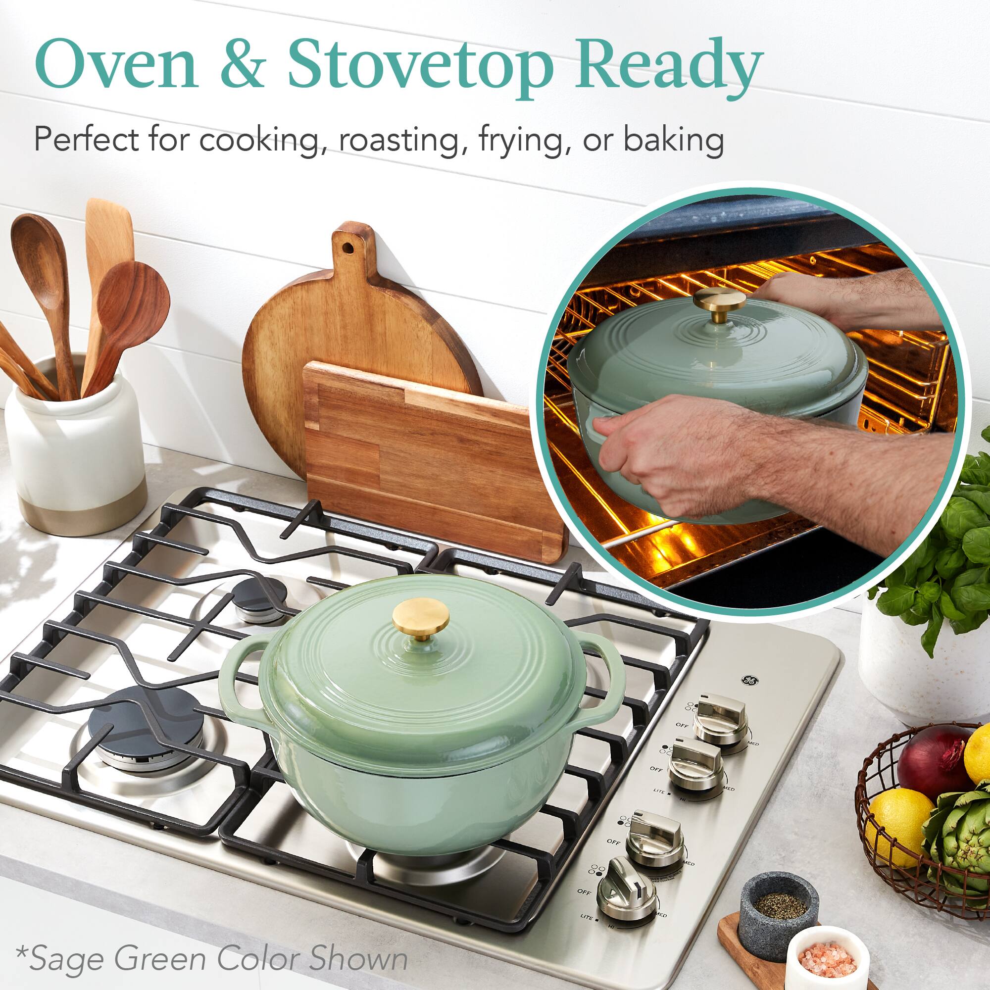 Oven & Stovetop Ready  
Perfect for cooking, roasting, frying, or baking  

*Sage Green Color Shown