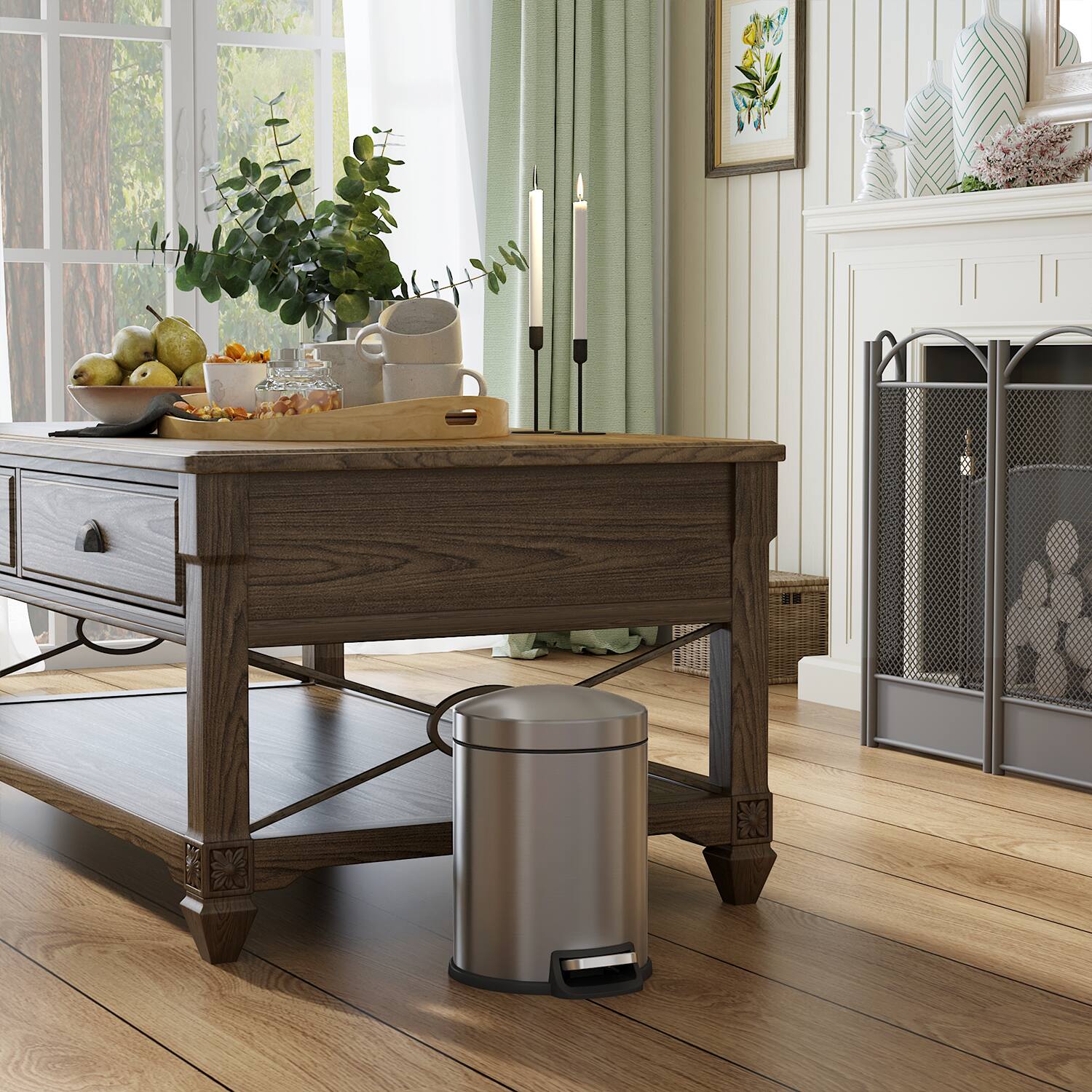 Alt View 5. Innovaze - 1.32 Gal./5 Liter Stainless Steel Round Step-on Trash Can for Bathroom and Office - Silver.