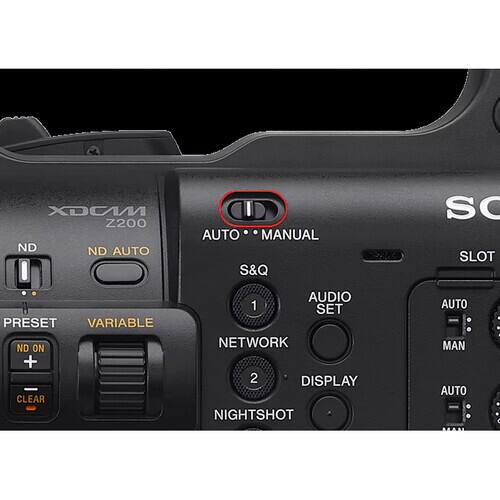 Sure, here is the corrected and grouped text from the image:

- XDCAM Z200
- ND AUTO
- S&Q
- AUDIO SET
- NETWORK
- DISPLAY
- NIGHTSHOT
- PRESET
- VARIABLE
- ND ON
- CLEAR
- AUTO
- MANUAL
- SLOT
- PRESET
- VARIABLE
- ND ON
- CLEAR
- AUDIO 1 SET
- NETWORK 2
- DISPLAY
- NIGHTSHOT
- AUTO
- MAN
- AUTO