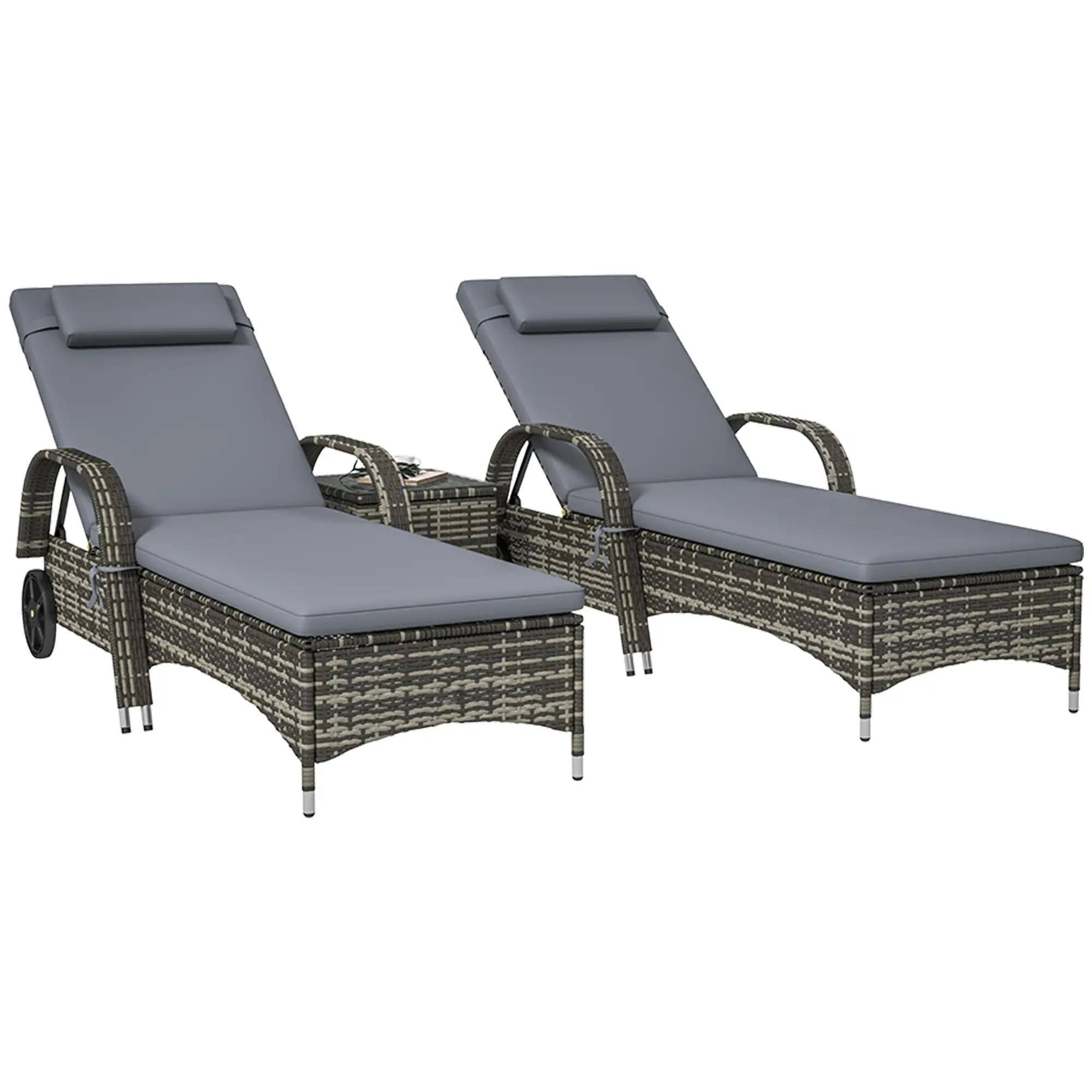 Alt View 7. Spaco - Spaco Wicker Chaise Lounge Set,Patio Recliners,Adjustable Back,Table,Cushion - Grey.