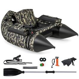 Gymax - Inflatable Float Tube w/ Flippers Fish Ruler Rod Holder Storage Pockets Pump - Camouflage