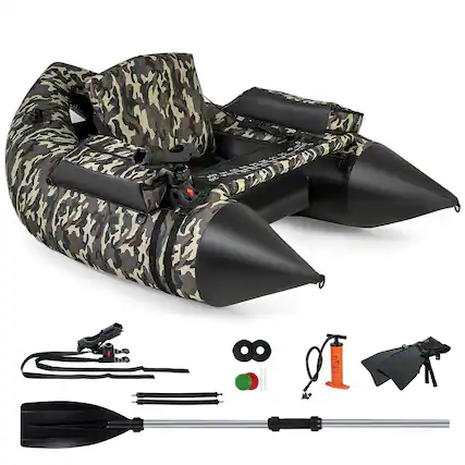 Front. Gymax - Gymax Inflatable Float Tube w/ Flippers Fish Ruler Rod Holder Storage Pockets Pump - Camouflage.
