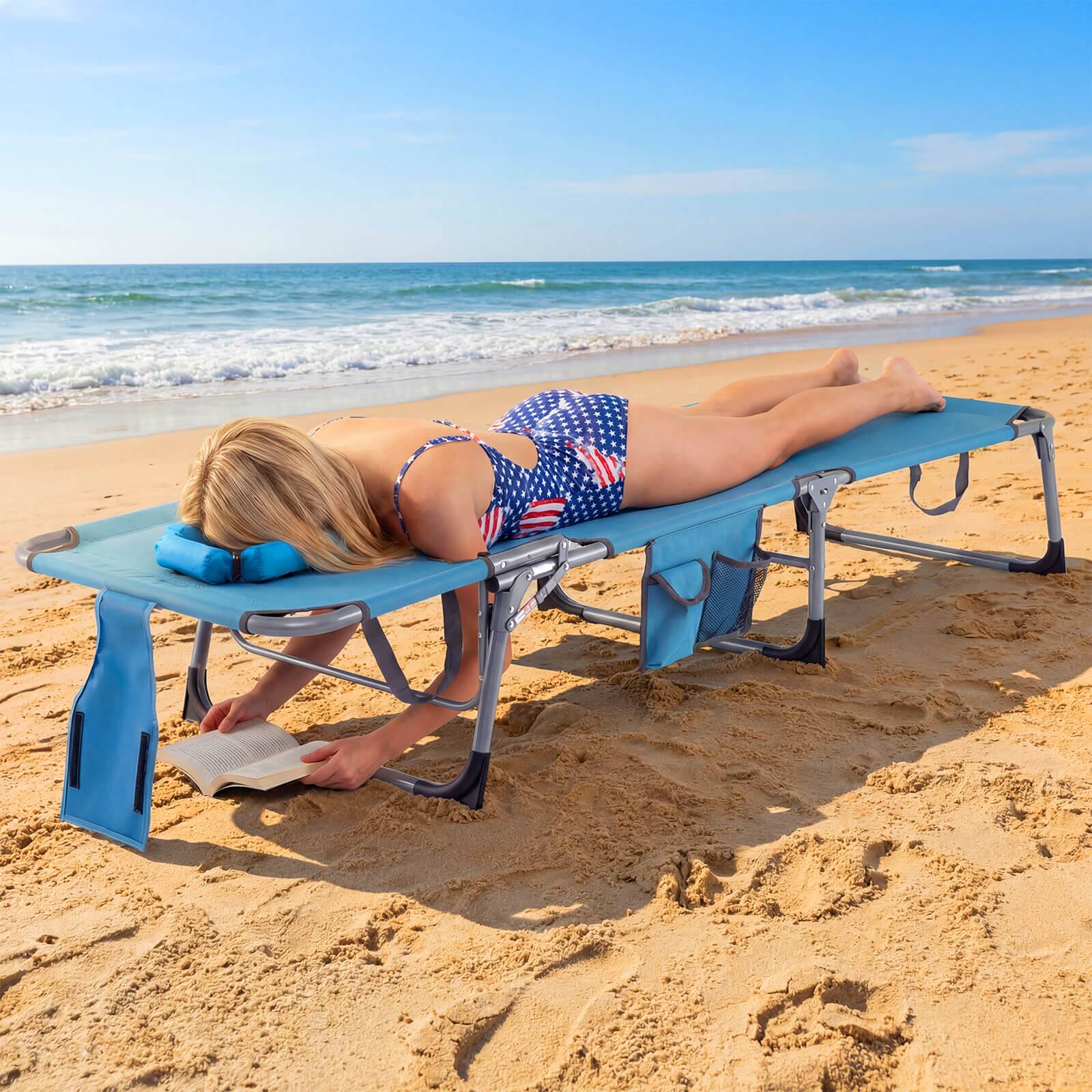 Alt View 1. Costway - Costway Outdoor Beach Lounge Chair Folding Chaise Lounge with Pillow - Blue.