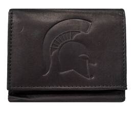Rico Industries - Michigan State - Distressed Look - Embossed Logo Black Leather Trifold Wallet - Multi