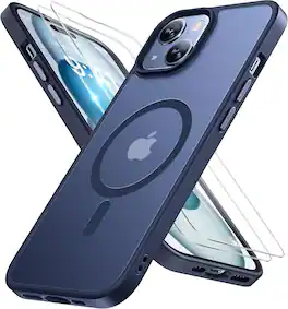 Entronix - iPhone 13 Bundle - Magnetic Translucent Matte Case with 2 Clear Screen Protectors - Navy