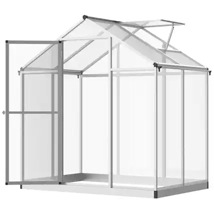 Front. Outsunny - 4' x 6' Greenhouse for Outdoors, Polycarbonate Greenhouse with Rain Gutter and Roof Vent.