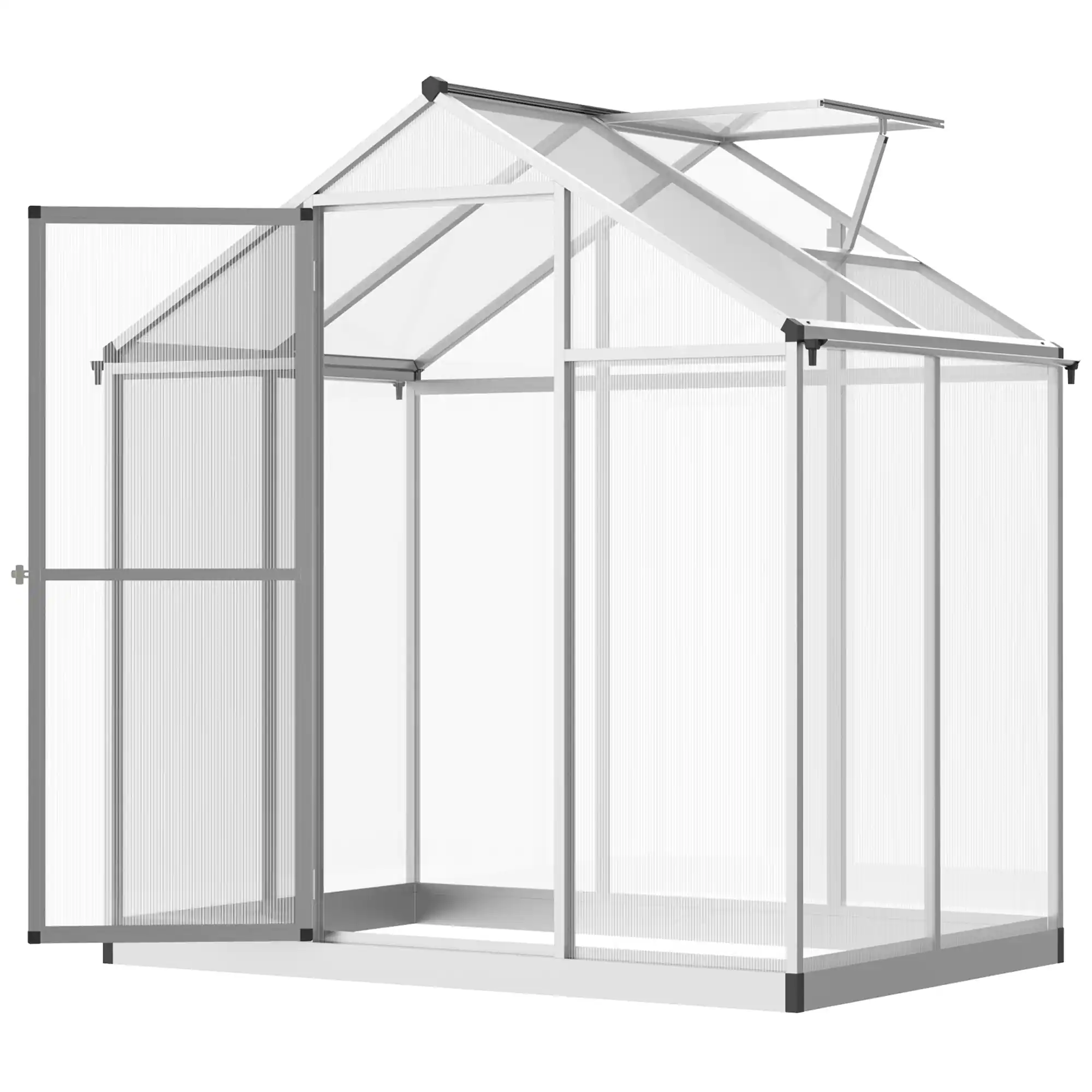 Outsunny - 4' x 6' Greenhouse for Outdoors, Polycarbonate Greenhouse with Rain Gutter and Roof Vent