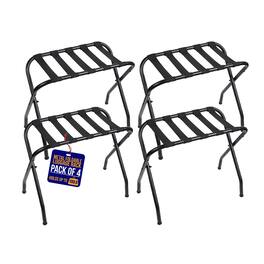 Lifemaster - Metal Luggage Rack – 4-Pack, Foldable Steel Frame, Nylon Straps, Easy Assembly, Space-Saving Design - Black