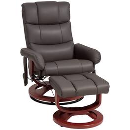 Homcom - Massage Recliner Chair with Ottoman, Swivel Recliner and Footrest, Faux Leather Reclining Chair with Remote Control - Brown