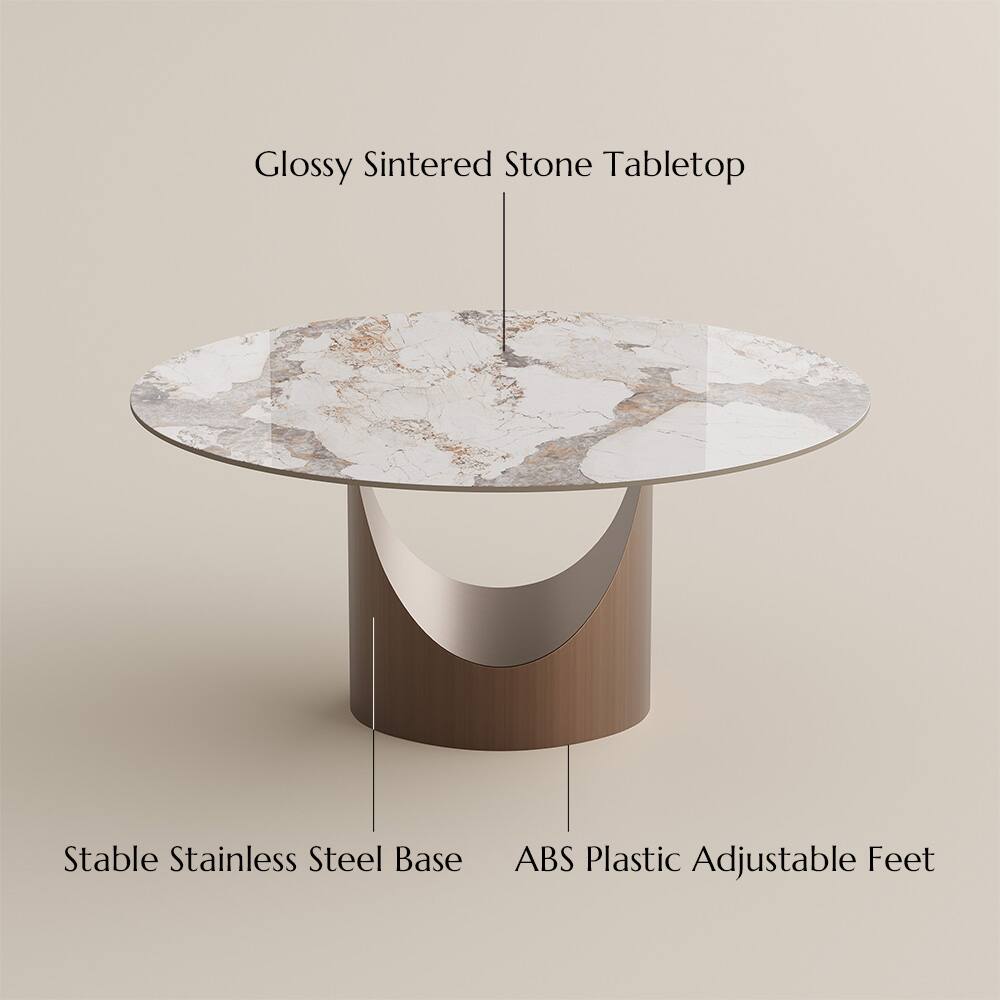 Glossy Sintered Stone Tabletop  
Stable Stainless Steel Base  
ABS Plastic Adjustable Feet